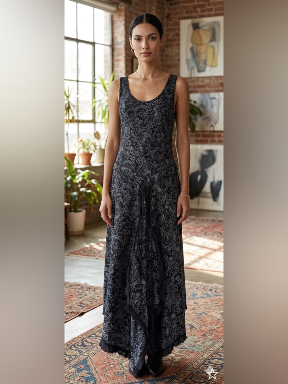 Fresh Produce Sleeveless Midi Dress 💯 Stretch Cotton Y2K Medieval Style Large